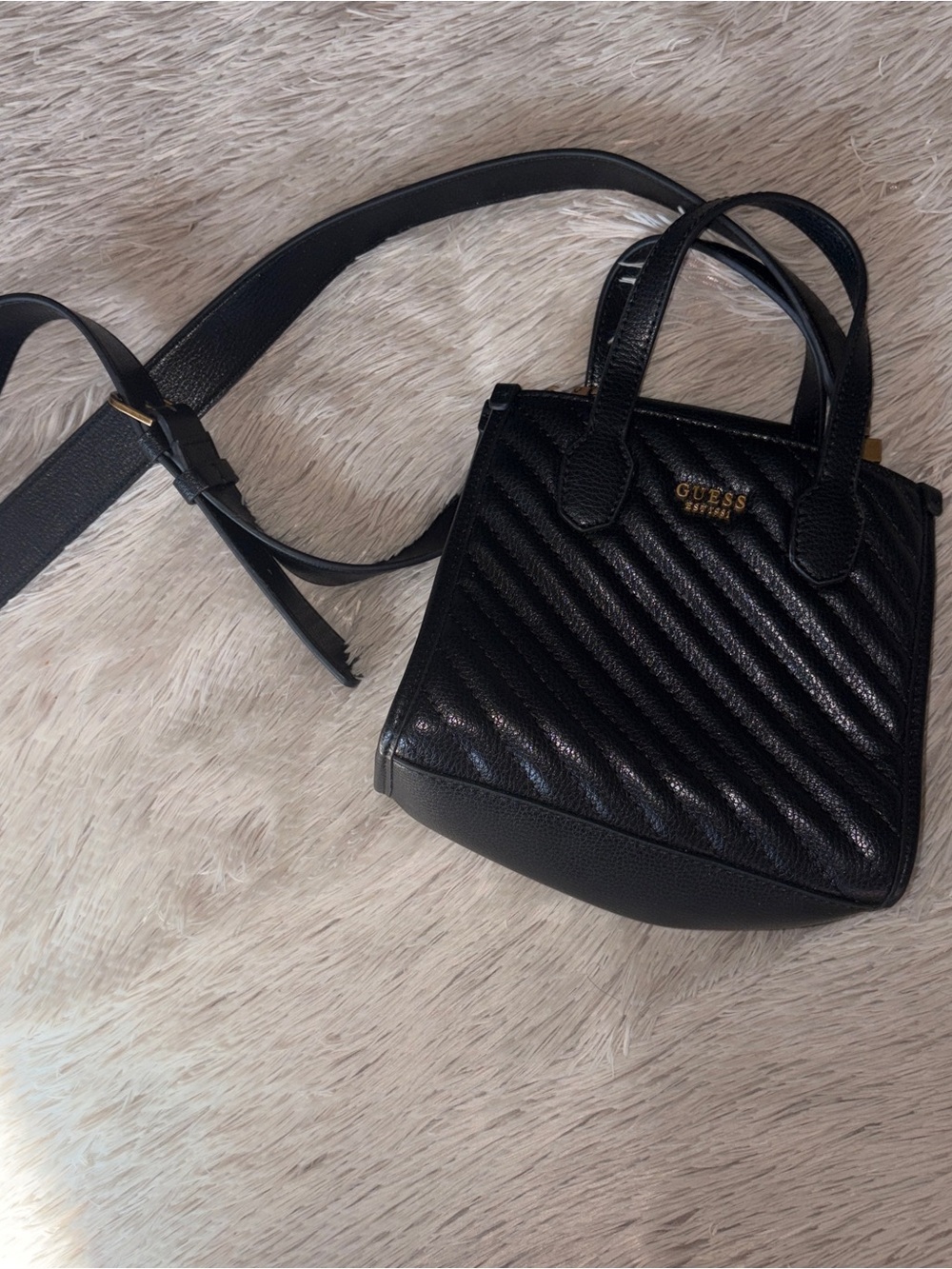 GUESS Black Quilted Mini Crossbody Satchel